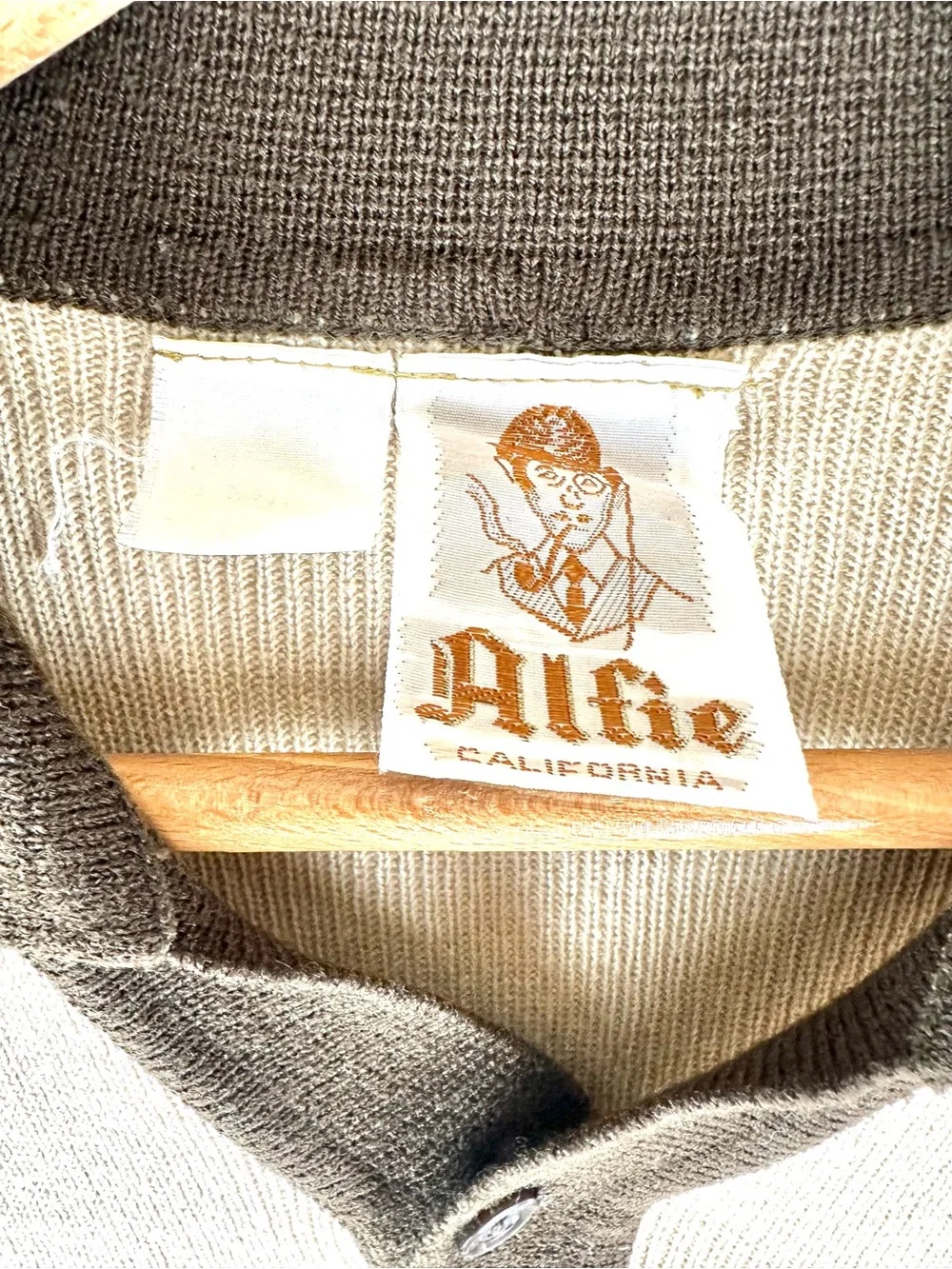 Alfie of California Polo Stripe Sweater Brown Vintage Retro